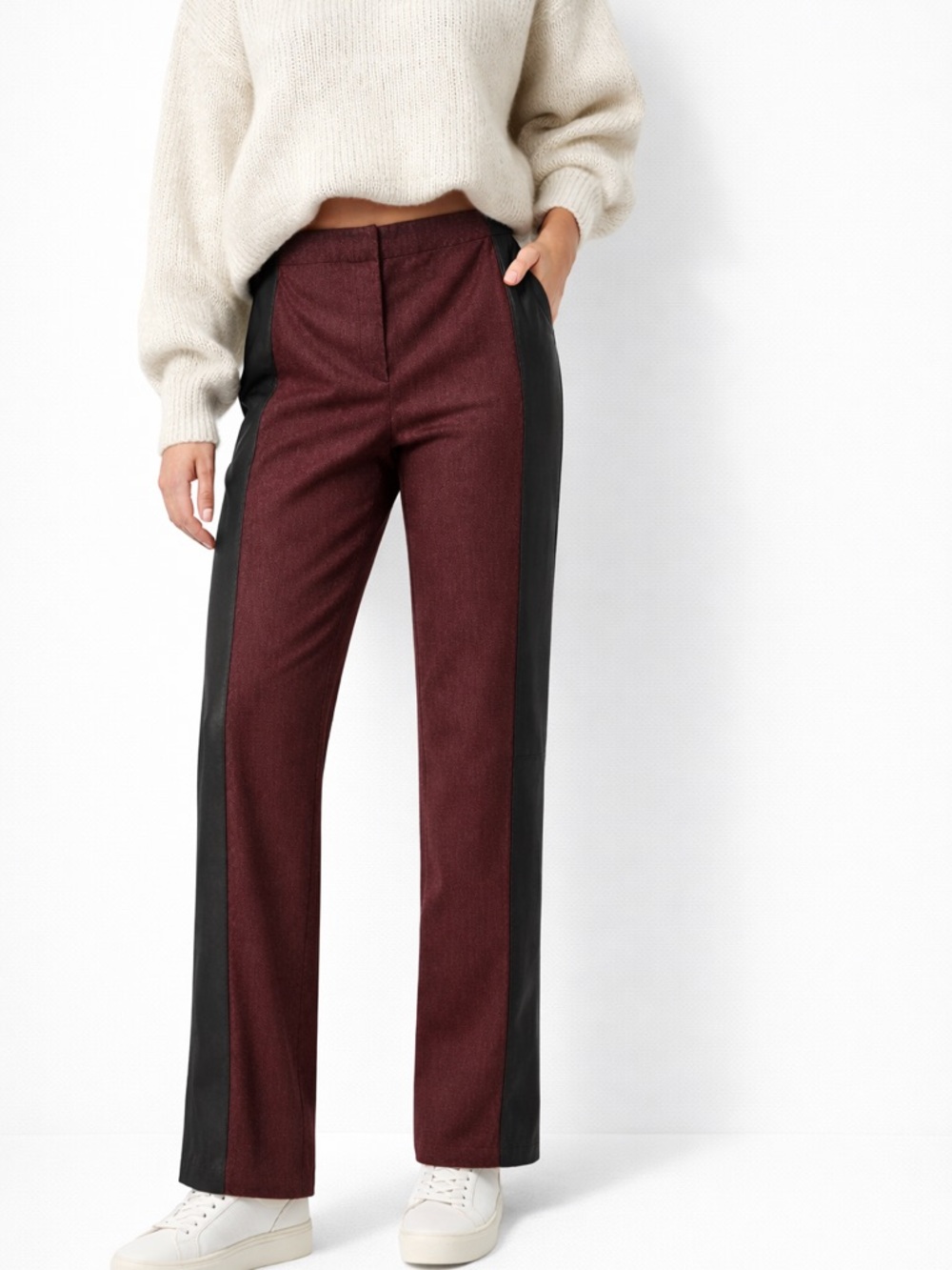 DKNY Y2K Burgundy Wool Leather Panel Straight Leg Pants Size 8